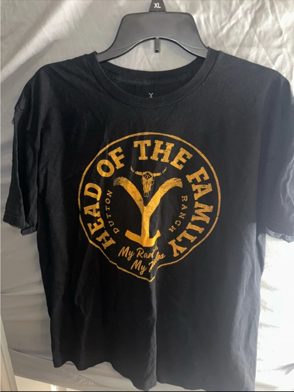 Black Short-Sleeve Tee with Gold 'Head of the Family' Graphic XL